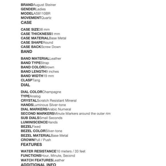 August Steiner Champagne Dial Brown Leather Ladies Watc - Picture 12 of 13